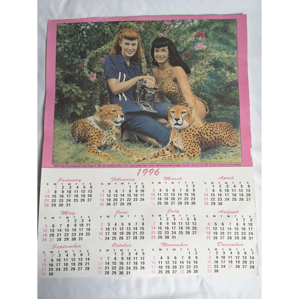 Vintage 1996 Bunny Yeager Bettie Page Poster Calendar 16x20 December 31 Misprint